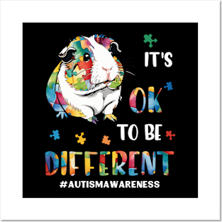 Autism Awareness Cute Guinea Pig It's Ok To Be Different Posters and Art